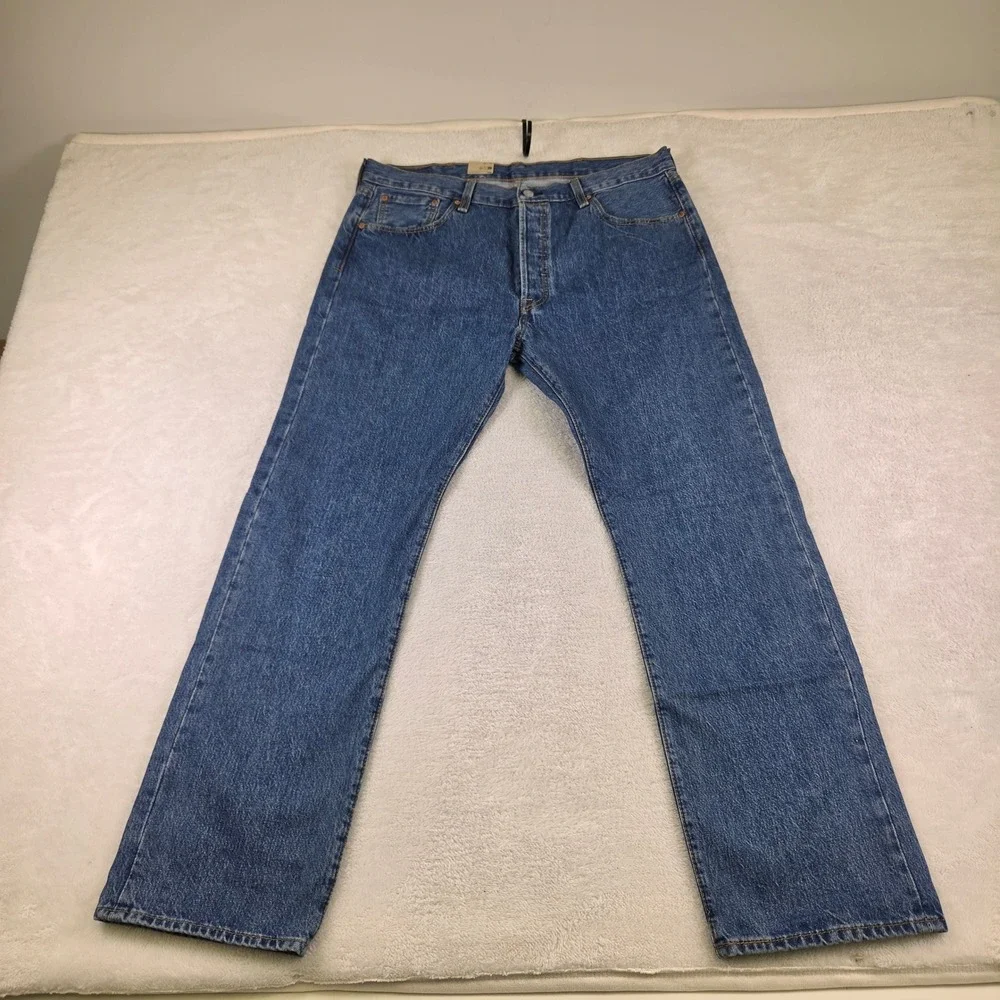 Levis 501 Original Fit Jeans Mens 38x32 Blue Denim Straight Leg Button Fly NEW